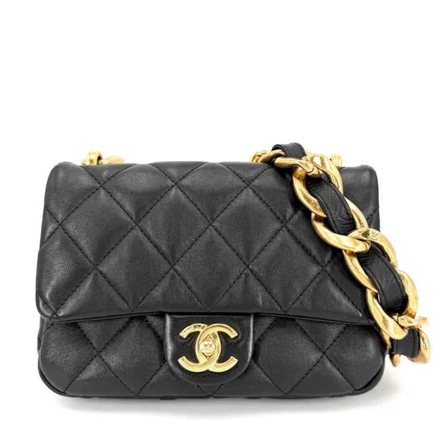 Chanel Shoulder Bag Quilted CC Logo Bag Chain Pochette Leather Black Gold in Black Leather from The Reluxe, photo 1 of 1