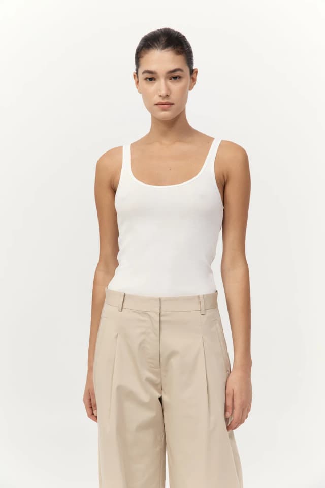 St Agni Organic Cotton Slim Scoop Tank - White, image 1 of 1 from St. Agni