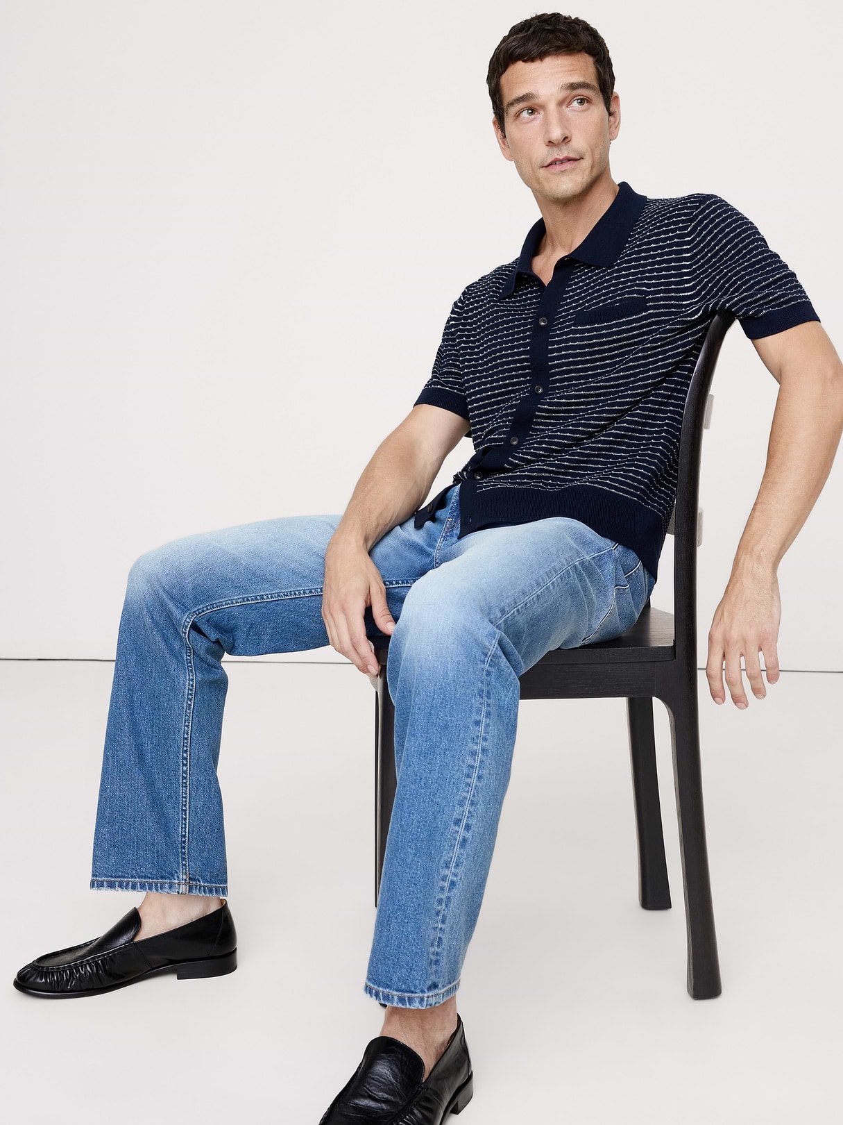 Stripe Cotton Resort Shirt in Navy Blue, image 1 of 1 from Banana Republic (Canada)