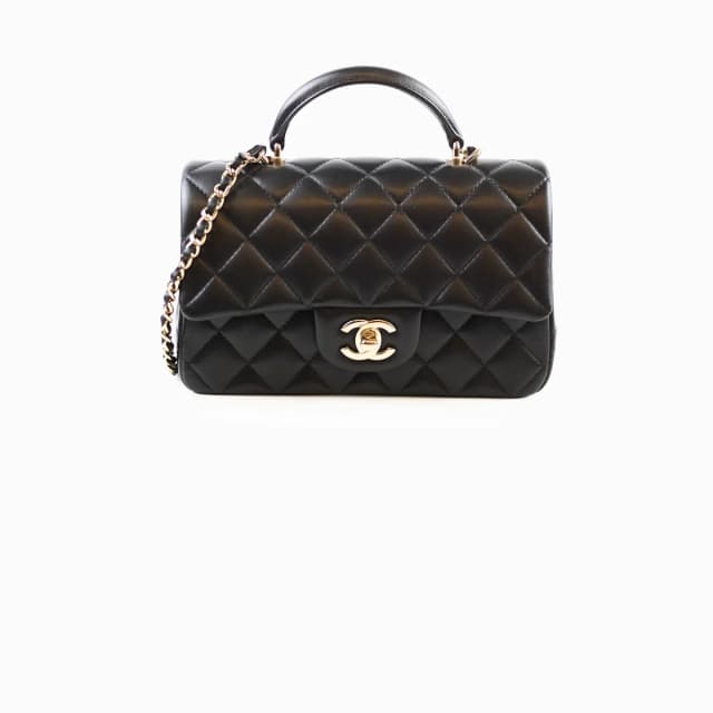 Chanel Mini Rectangular Top Handle Black Lambskin CGHW in Black Lambskin from The Purse Affair, photo 1 of 1