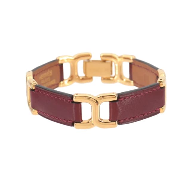 Hermès Motif Bracelet Bangle Leather Rouge Ash Gold in Red Leather from The Reluxe, photo 1 of 1