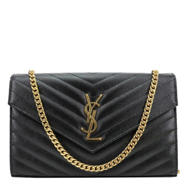 Saint Laurent Cassandre Envelope Grain De Poudre Matelasse Leather Chain Wallet Black in Black Leather from Dallas Designer Handbags, photo 1 of 1