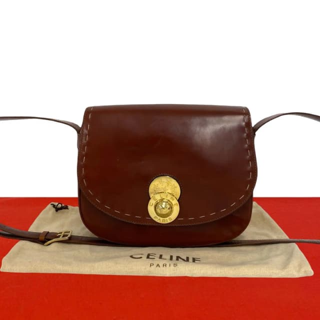 Celine Star Ball Circle Logo Leather Shoulder Bag Pochette Wine Red in Burgundy Leather from The Reluxe, photo 1 of 1