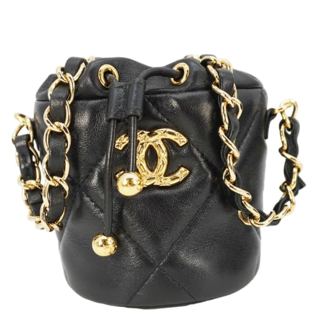 Chanel Coco Mini Leather Bucket Shoulder Bag Black in Black Leather from Dallas Designer Handbags, photo 1 of 1