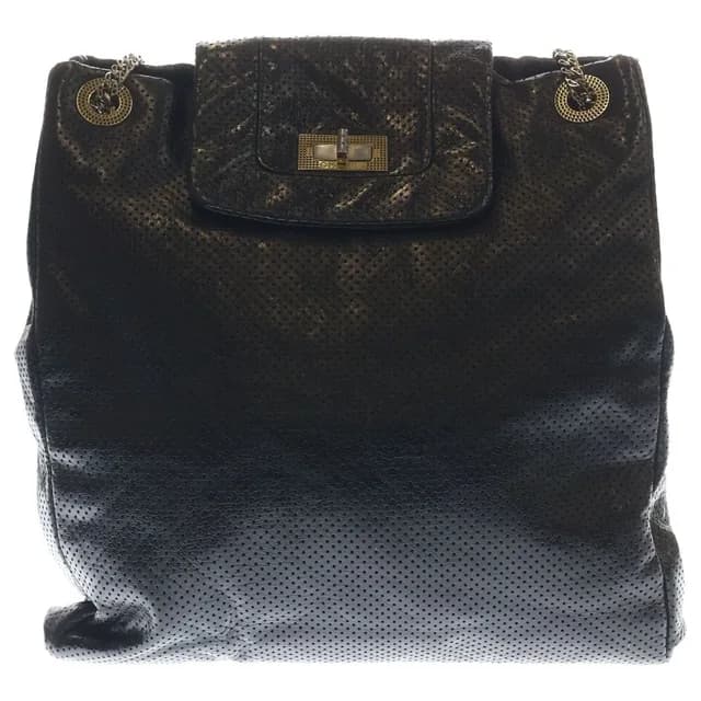 Chanel 2.55 Perforated Chain Shoulder Bag Leather Black in Black Leather from The Reluxe, photo 1 of 1
