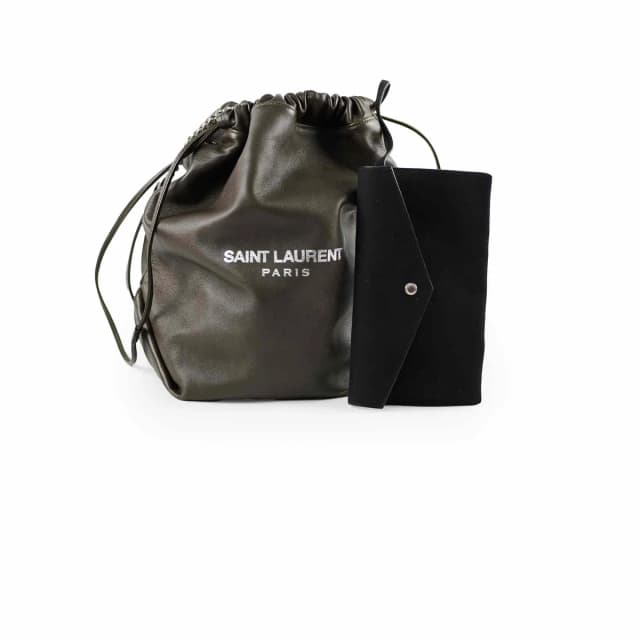 Saint Laurent Bucket Shoulder Bag Olive Green/Grey in Green Calfskin from The Purse Affair, photo 1 of 1