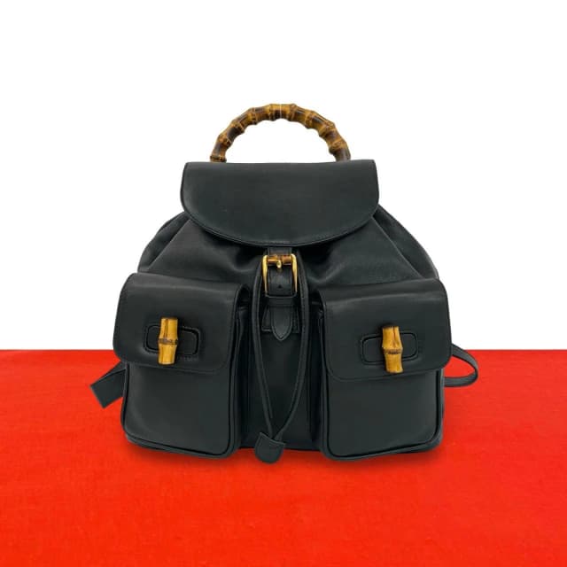 Gucci Vintage Bamboo Leather Backpack Black in Black Leather from The Reluxe, photo 1 of 1