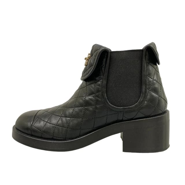 Chanel 23B Short Boots Black Quilted CC Logo Side Gore Lambskin in Black Lambskin from The Reluxe, photo 1 of 1