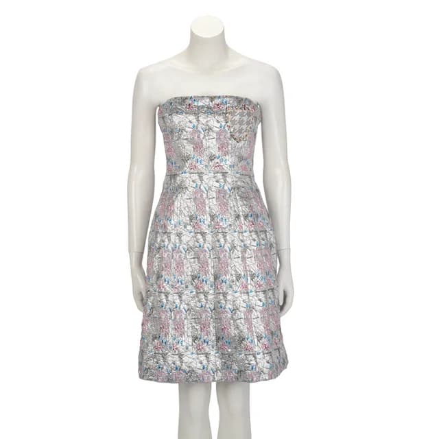 Dior Floral Embroidered Bustier Badge Evening Dress FR 38 in Silver from Blue Spinach, photo 1 of 1