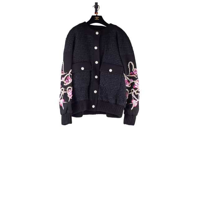 Chanel Pearl Rhinestones Tweed Bomber Jacket Fall 2022 - Size 40 in Tweed from The Purse Affair, photo 1 of 1