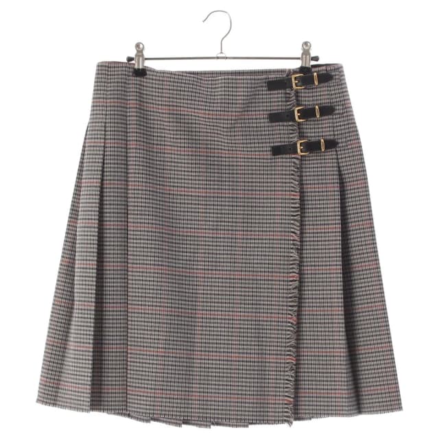 Miu Miu Leather Belted Back Logo Glen Check Skirt Gray Multicolor 36 in Grey Wool from The Reluxe, photo 1 of 1
