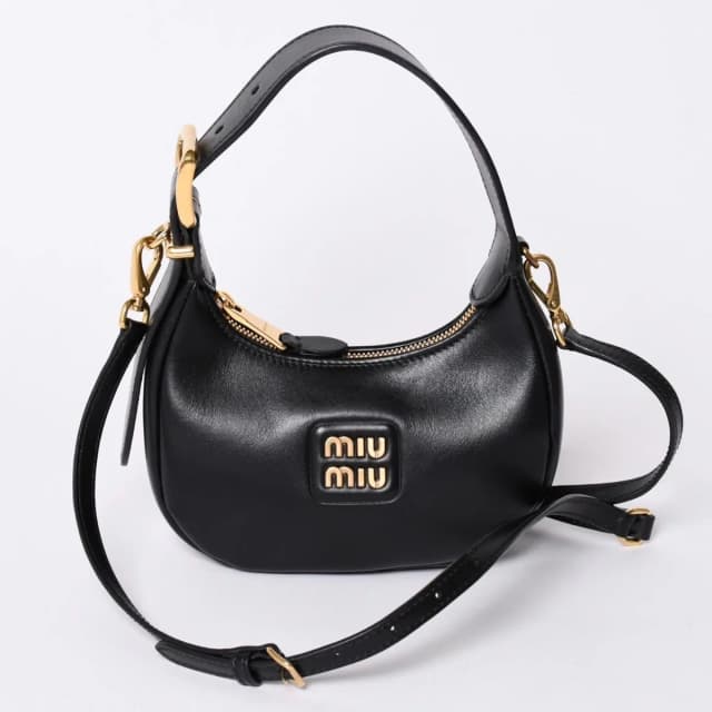 Miu Miu Shoulder Bag Hobo 2-Way Leather Black Gold in Black Leather from The Reluxe, photo 1 of 1
