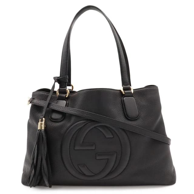 Gucci Soho Tote 2-Way Shoulder Bag Tassel Fringe Leather Black Gold in Black Leather from The Reluxe, photo 1 of 1