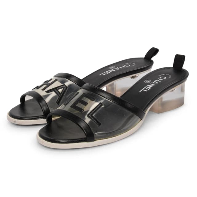 Chanel PVC & Lambskin Logo Sandals 40.5 in Black Lambskin from Blue Spinach, photo 1 of 1