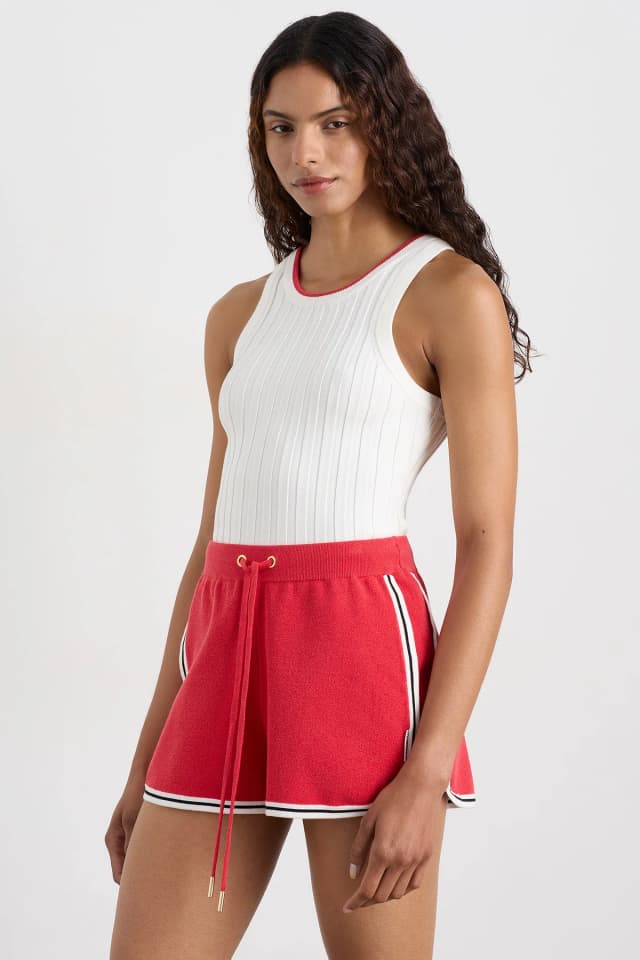 Athletica Racer Split Knit Top 107 in WHITE / PASSIONATE RED, image 1 of 1 from Aje