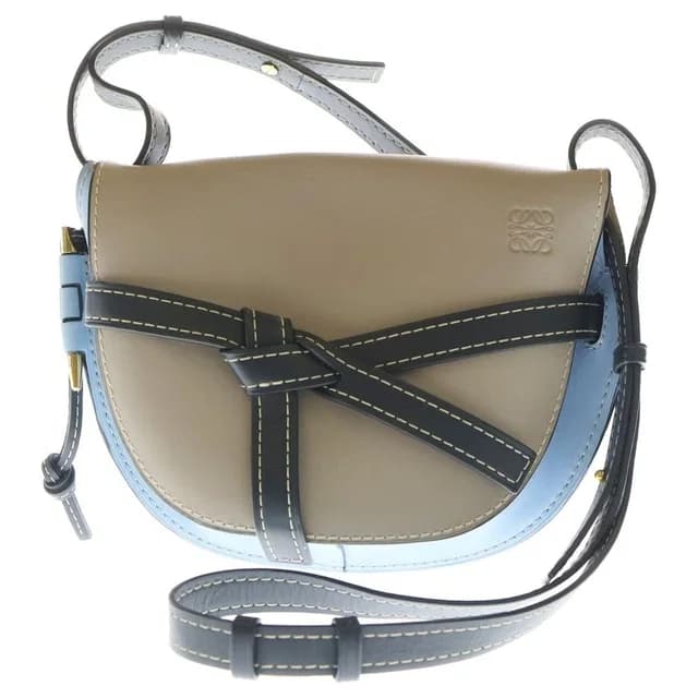 Loewe Gate Dual Small Shoulder Bag Sand Blue Leather Gold Greige Navy in Taupe Leather from The Reluxe, photo 1 of 1