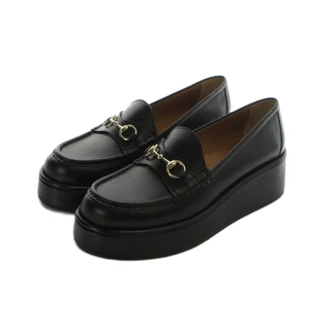 Gucci Platform Loafers Moccasins Horsebit Leather Logo Black 38 in Black Leather from The Reluxe, photo 1 of 1