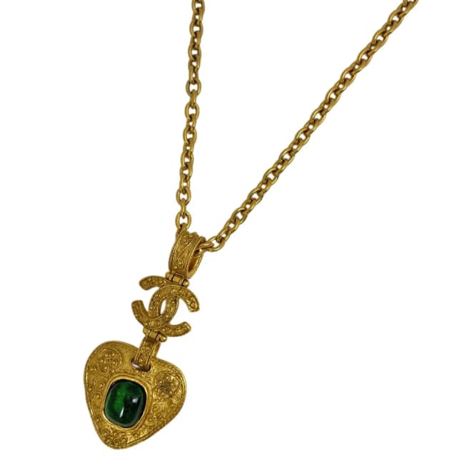 Chanel CC Logo Color Stone Necklace Gold Plated Green in Green from The Reluxe, photo 1 of 1