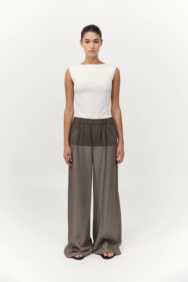 St Agni Relaxed Splice Pants - Khaki Pinstripe, image 1 of 1 from St. Agni