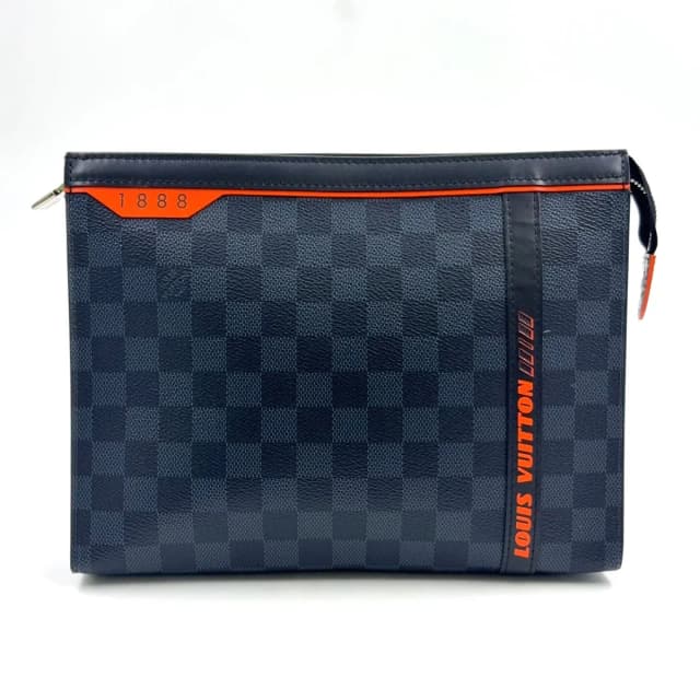 Louis Vuitton Pochette Voyage MM Damier Cobalt Leather Orange Navy Black Clutch in Black Leather from The Reluxe, photo 1 of 1