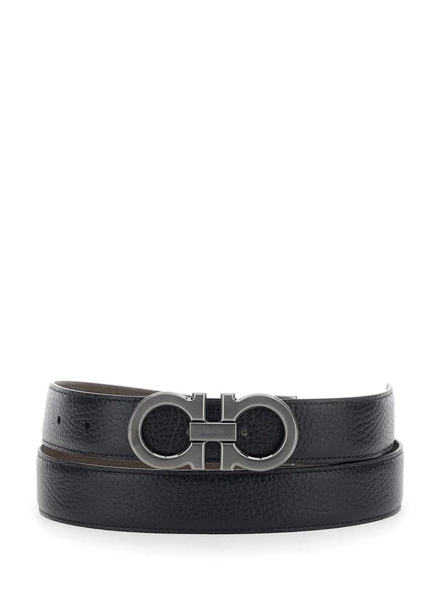 Ferragamo Gancini Buckle Leather Belt — Black Calf in Black Leather from HEWI, photo 1 of 1