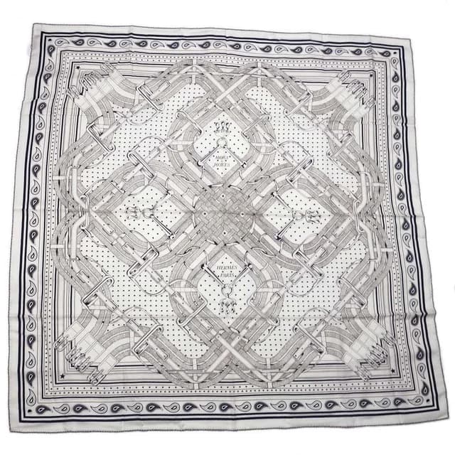 Hermès Carre 140 Mors a Jouets Bandana White Shawl Cashmere Silk Scarf in White Silk from The Reluxe, photo 1 of 1
