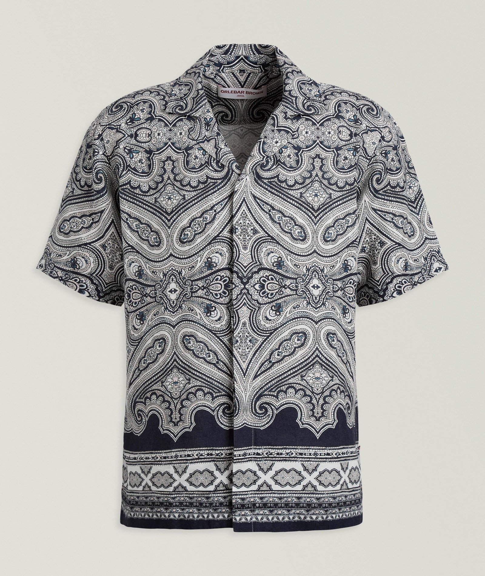 Orlebar Brown Maitan Linen Paisley Camp Shirt in Blue Linen & Linen Blends, image 1 of 1 from Harry Rosen