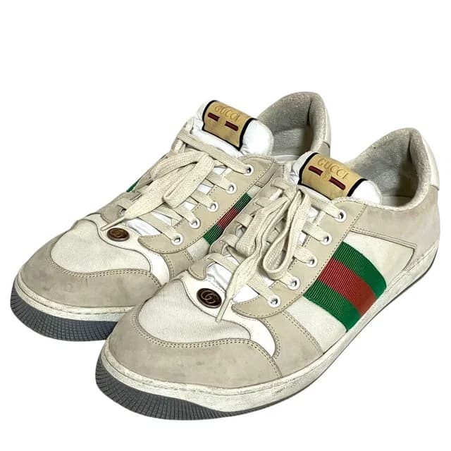 Gucci Web Line Sherry Screener Low Cut Leather Sneakers 14 33 White Beige in White Leather from The Reluxe, photo 1 of 1