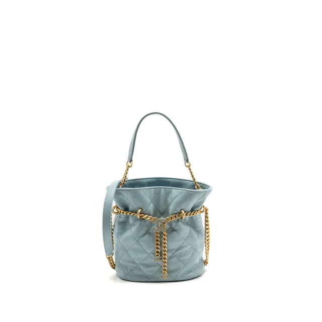 Chanel Enamel CC Bucket Bag Lambskin Light Blue GHW (Microchip) in Blue Lambskin from EMIER, photo 1 of 1