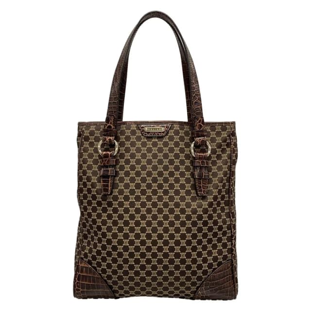 Celine Tote Bag Macadam Pattern Dark Brown Beige Embossed Leather in Brown Leather from The Reluxe, photo 1 of 1