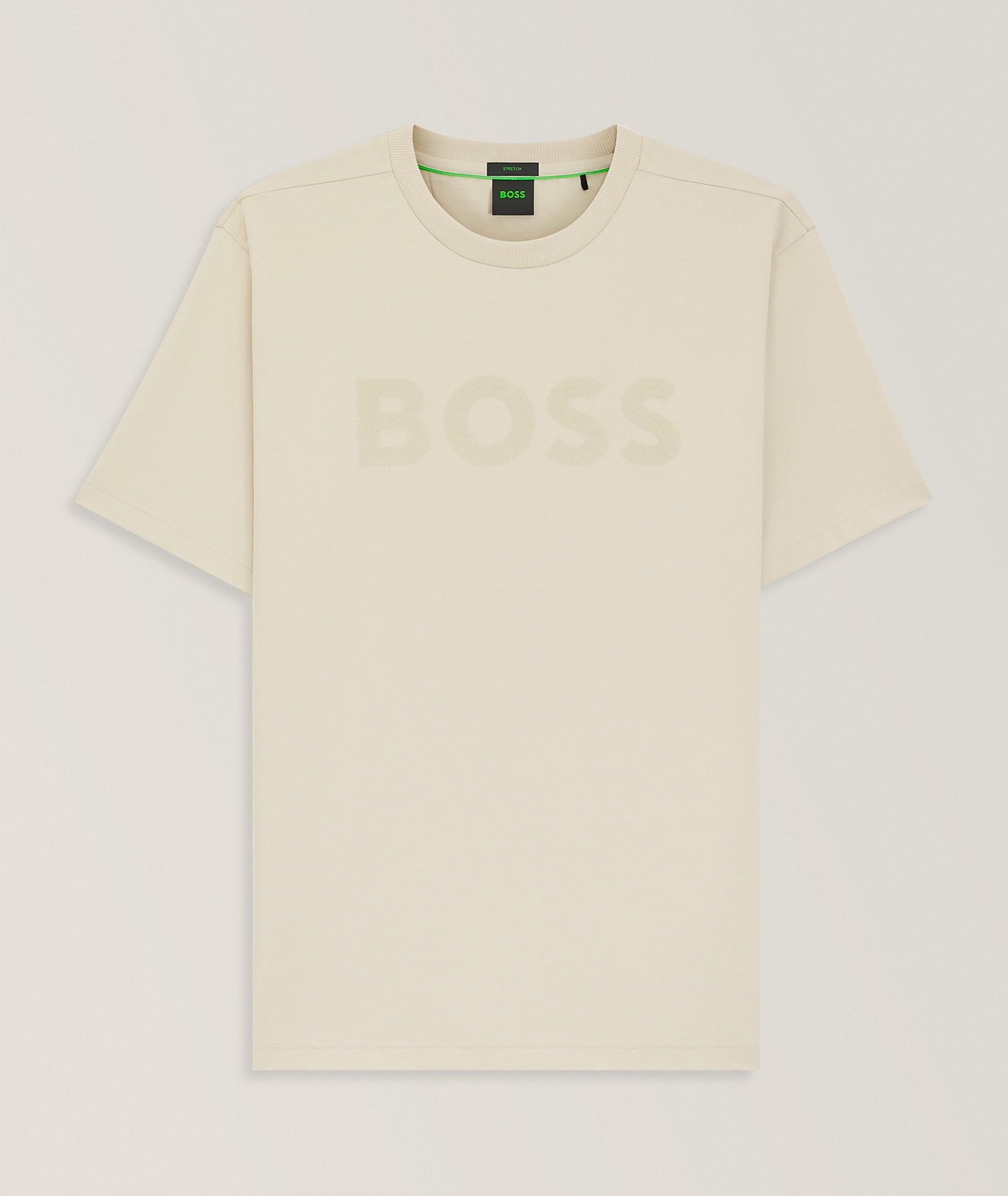 BOSS Tonal Logo Stretch-Cotton T-Shirt in Beige 95% cotton, 5% elastane, image 1 of 1 from Harry Rosen