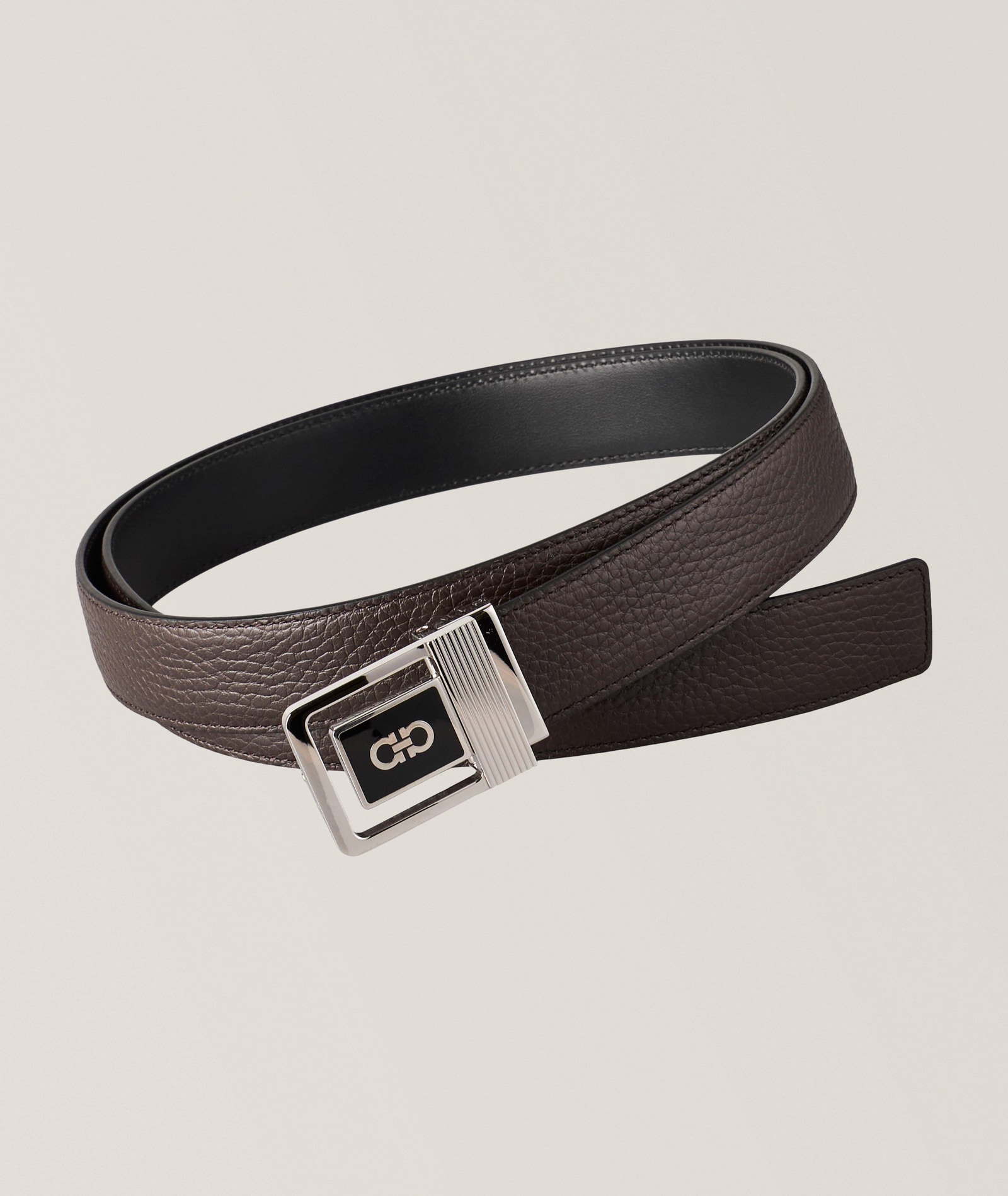 Ferragamo Square Buckle Reversible Leather Belt in Brown Leather, image 1 of 1 from Harry Rosen