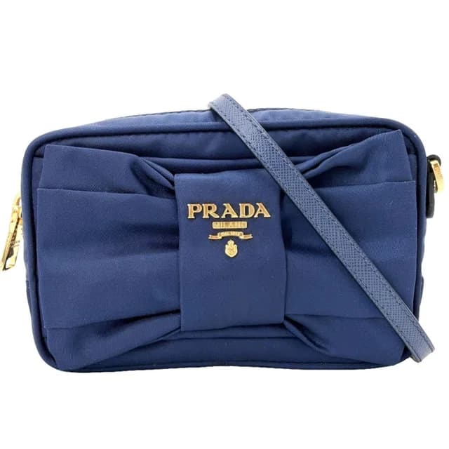 Prada Shoulder Bag Pouch 2-Way Crossbody Nylon Blue Gold in Blue Nylon from The Reluxe, photo 1 of 1