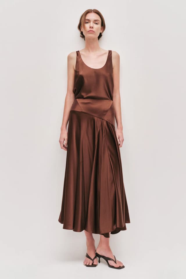 AJE Siren Midi Skirt in DARK CHOCOLATE, image 1 of 1 from Aje