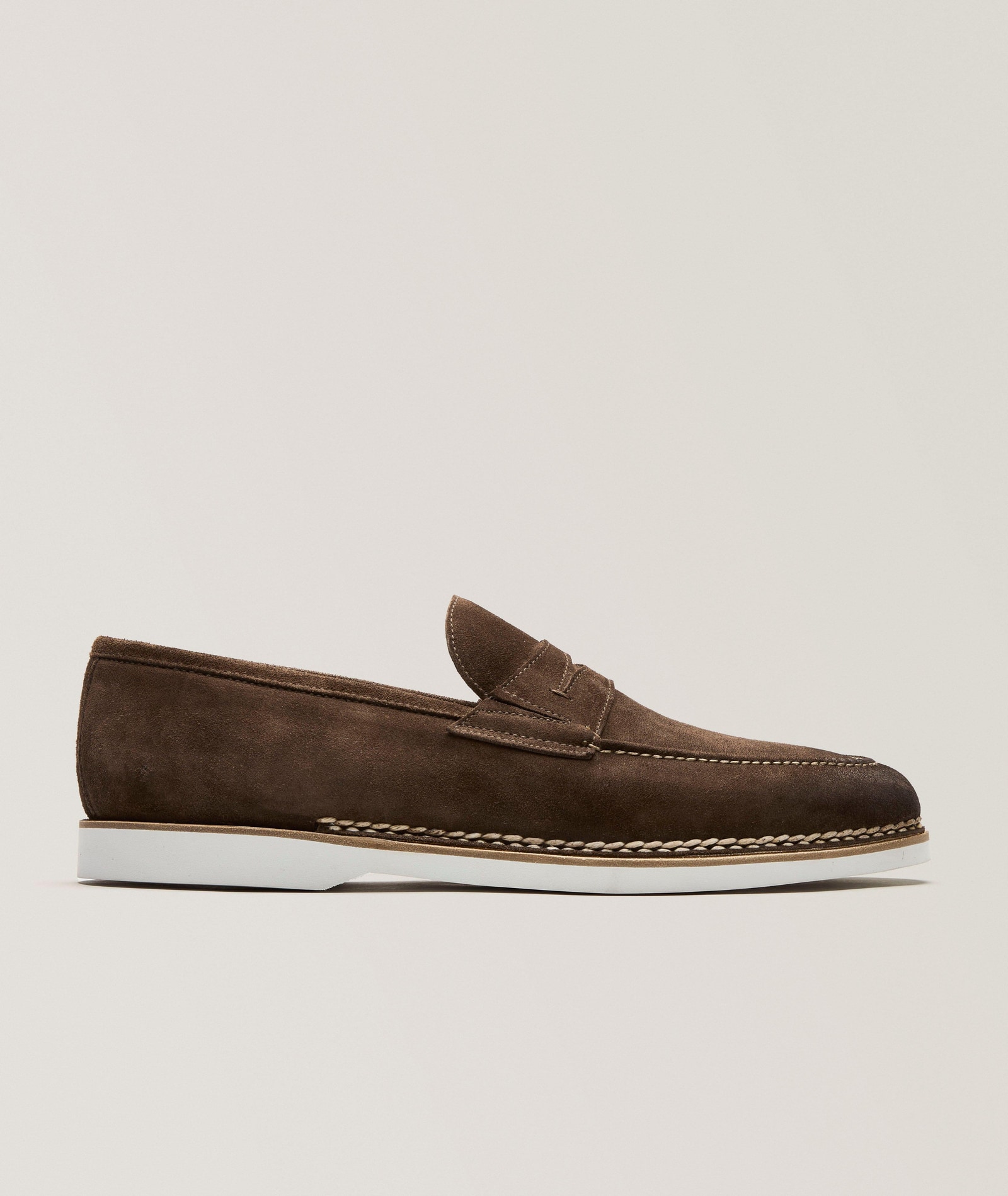 Fascinoso Suede Apron Penny Loafers in Brown, image 1 of 1 from Harry Rosen