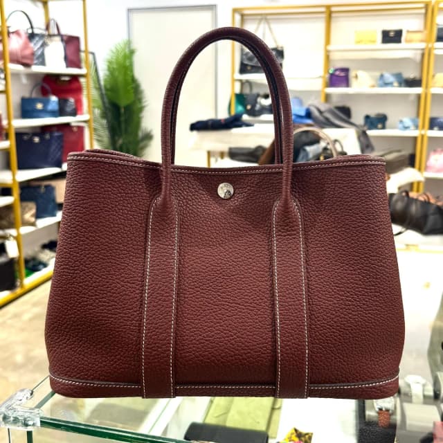 Hermès Burgundy Color Leather 30 Garden Party Tote Bag In Palladium Hw in Burgundy Leather from Luxury Promise, photo 1 of 1