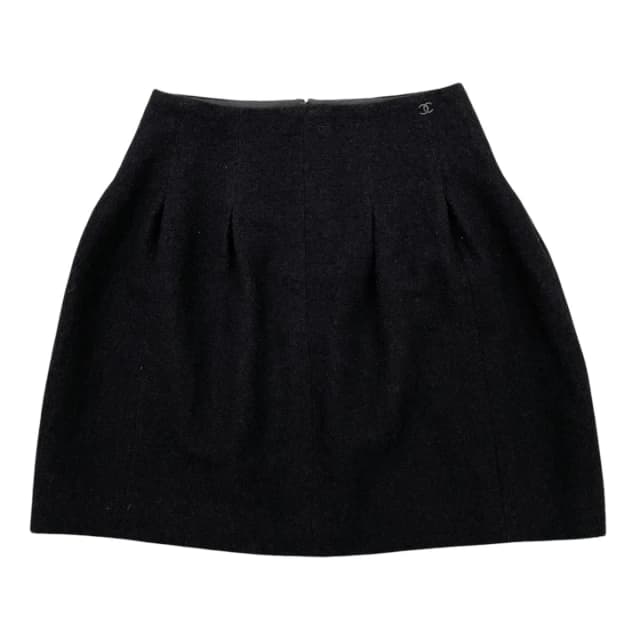 Chanel Trapezoid Skirt CC Logo 36 Black in Black Silk from The Reluxe, photo 1 of 1