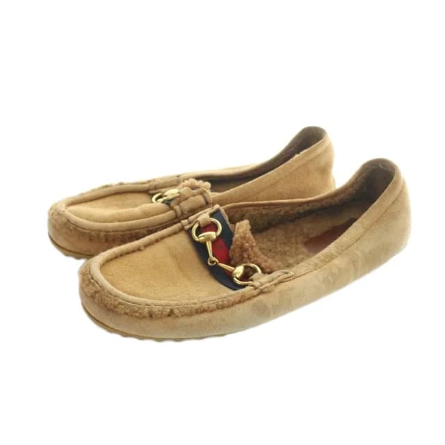 Gucci Shearling Shoes Moccasins Sherry Line Horsebit Suede Brown in Brown Suede from The Reluxe, photo 1 of 1