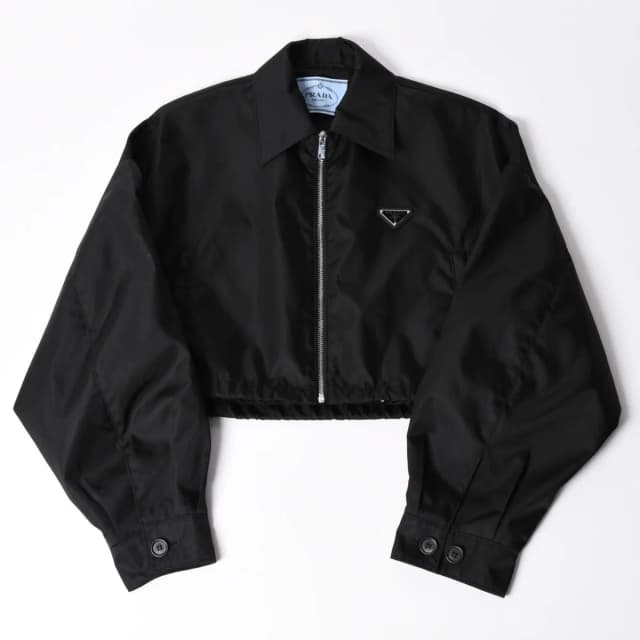 Prada Cropped Nylon Zip Up Jacket Triangle Logo Black 42 in Black Nylon from The Reluxe, photo 1 of 1