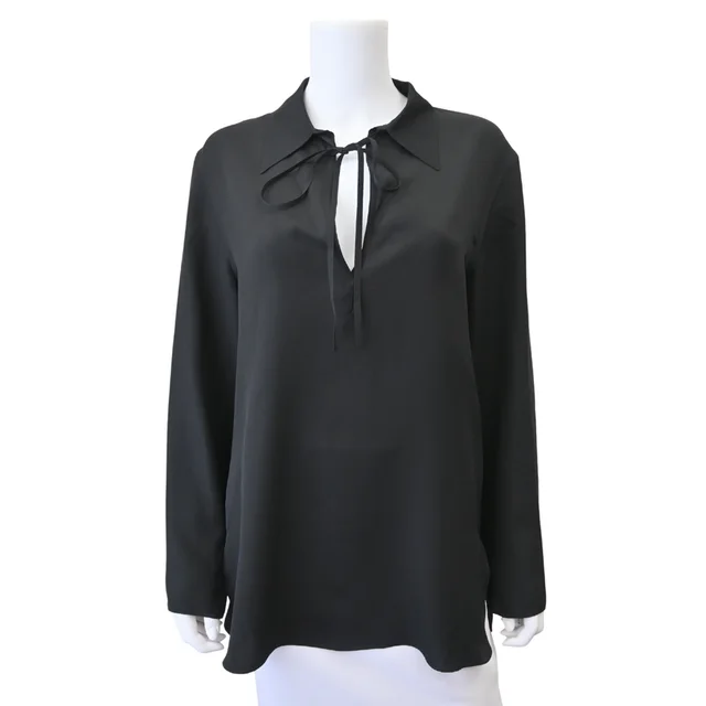 The Row Black Silk Tie-Neck Blouse in Black Silk from Clotheshorse Anonymous, photo 1 of 1