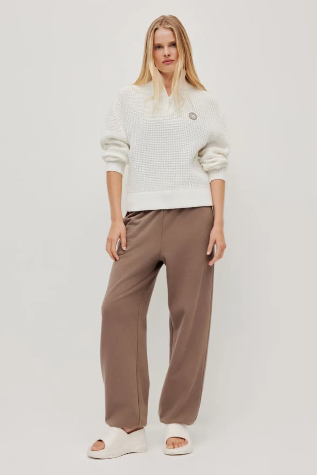 Athletica 1/4 Zip Waffle Knit Jumper in WHITE, image 1 of 1 from Aje