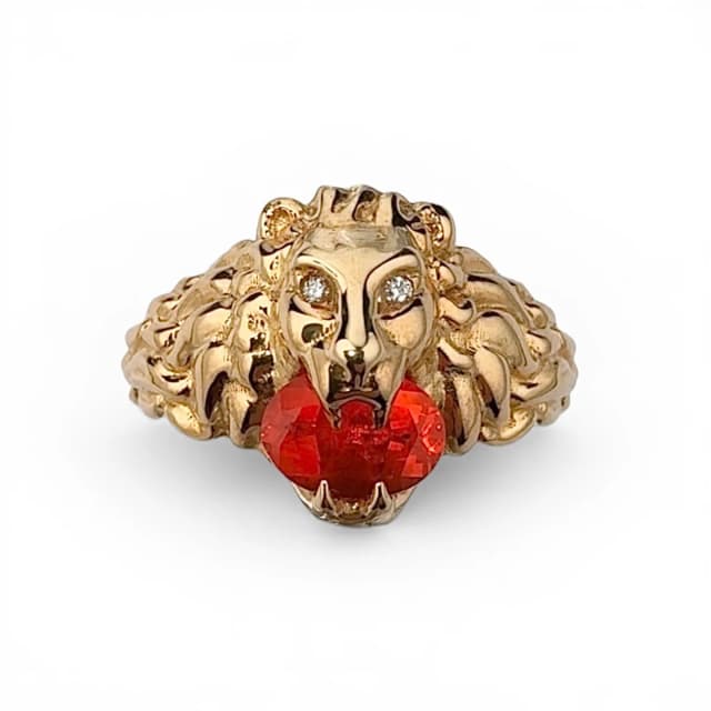 Gucci 18kt Yellow Gold Diamond and Fire Opal Lion Head Ring in Yellow 18kt Gold from Designer Archives, photo 1 of 1