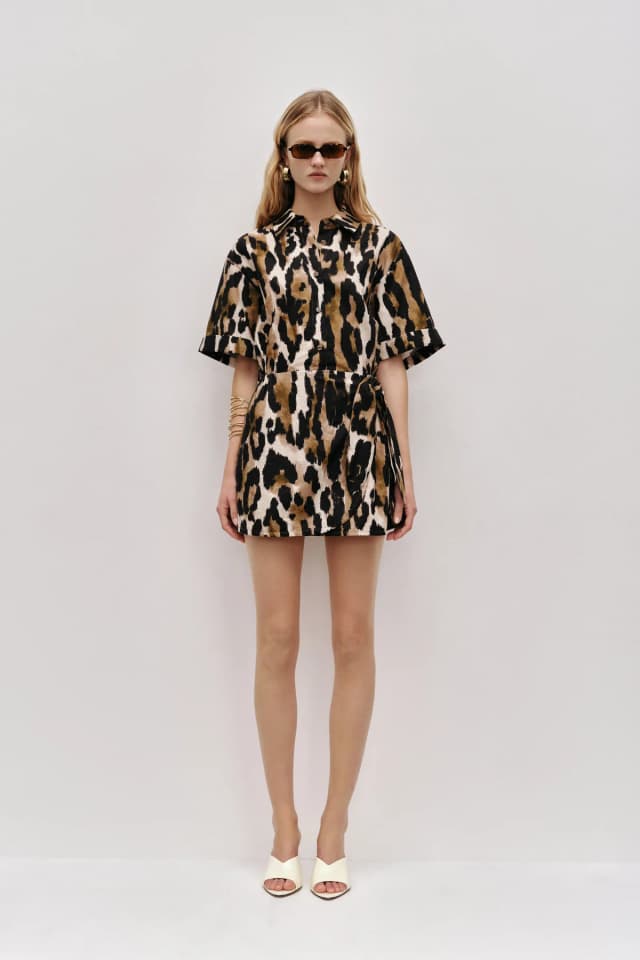 Aje Studio Airlie Mini Shirt Dress in ANIMAL, image 1 of 1 from Aje