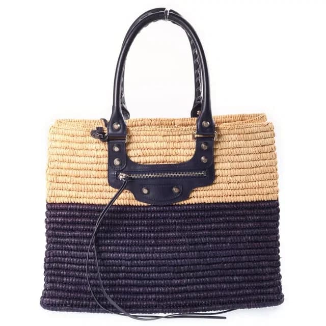 Balenciaga Tote Bag Basket Raffia Leather Bicolor Beige Purple in Beige Raffia from The Reluxe, photo 1 of 1
