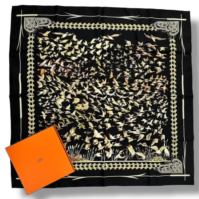 Hermès Scarf Silk Carre 90 Libres Comme L'air the Sky Is Black in Black Silk from The Reluxe, photo 1 of 1