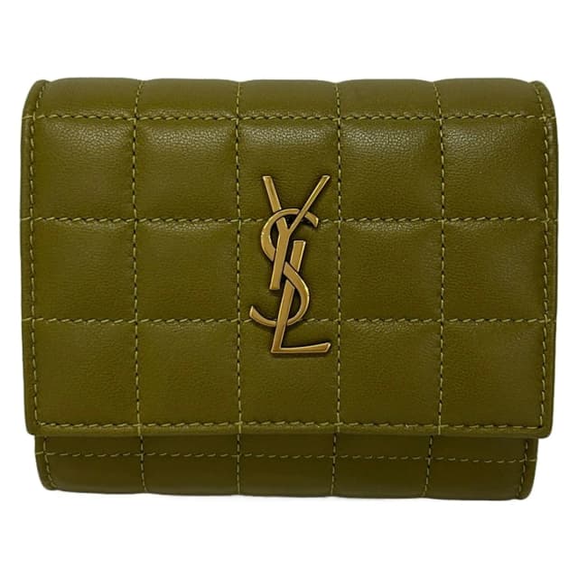 Saint Laurent Trifold Wallet Cassandra Matelasse Carre Multi Fold Khaki in Green Leather from The Reluxe, photo 1 of 1