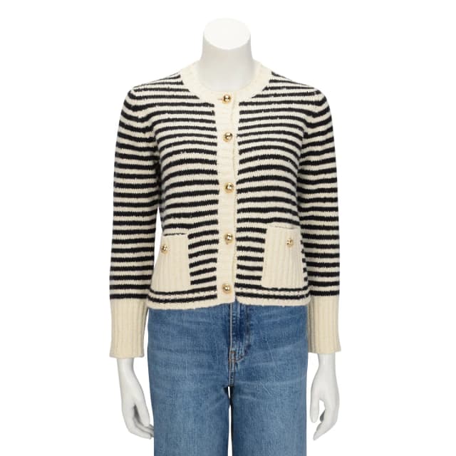 Dior Striped Knit Mariniere Cardigan FR 40 in Ecru & Black Wool from Blue Spinach, photo 1 of 1