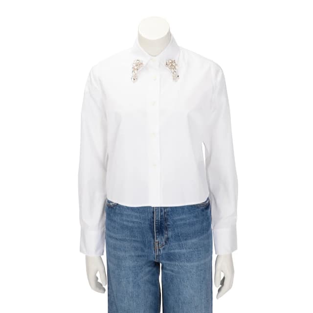 Prada Cotton Crystal Embroidered Poplin Shirt IT 36 in White from Blue Spinach, photo 1 of 1