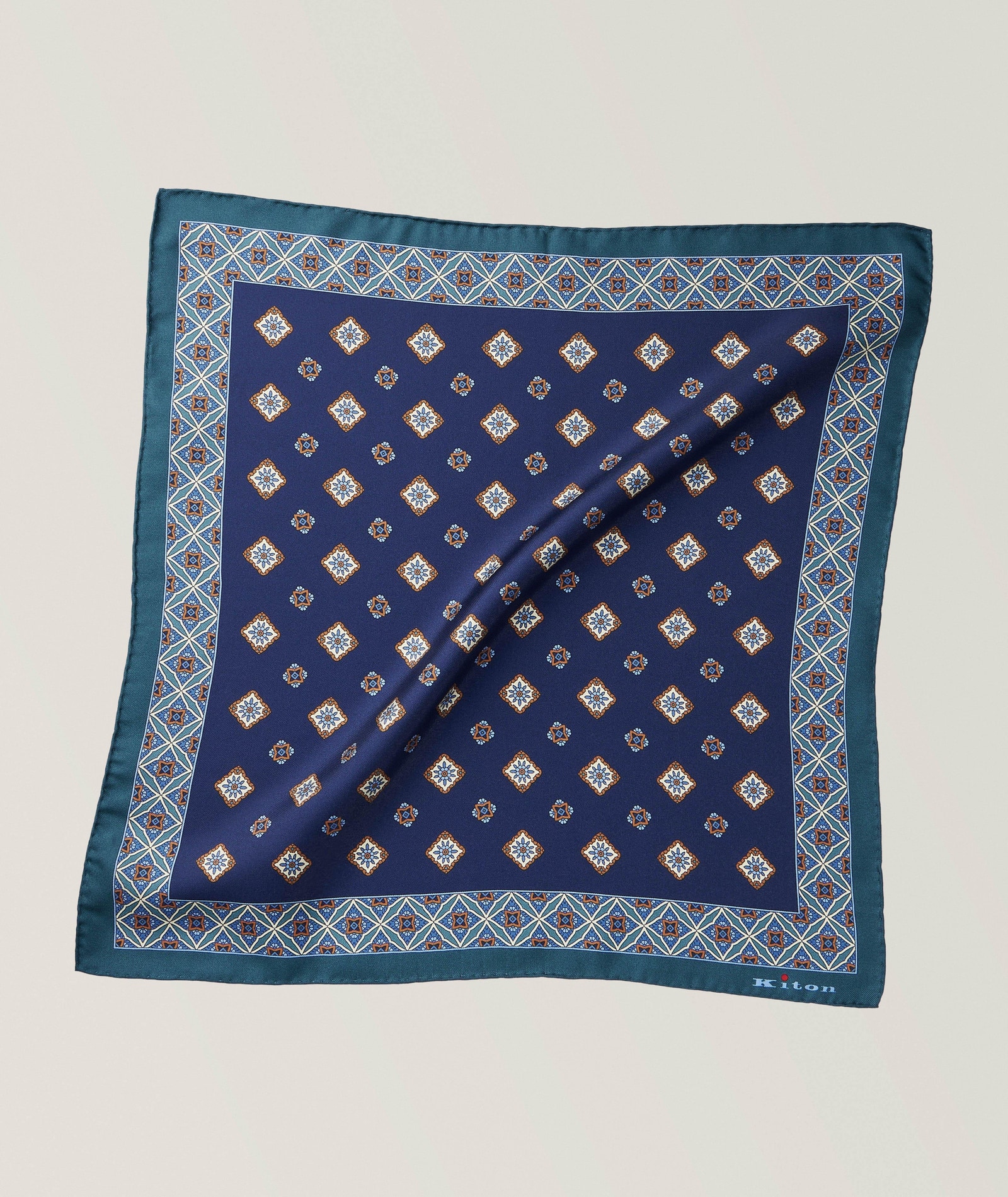 Kiton Micro-Mosaic Border Silk Pocket Square in Blue, image 1 of 1 from Harry Rosen