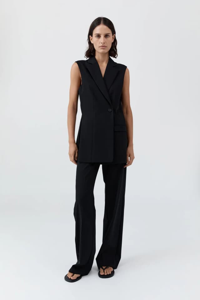 St Agni Wool Sleeveless Split Blazer - Black, image 1 of 1 from St. Agni